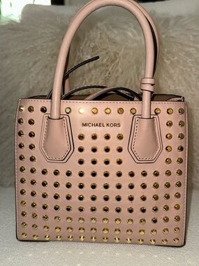 Michael Kors Blush Pink Leather Satchel with Gold Studs